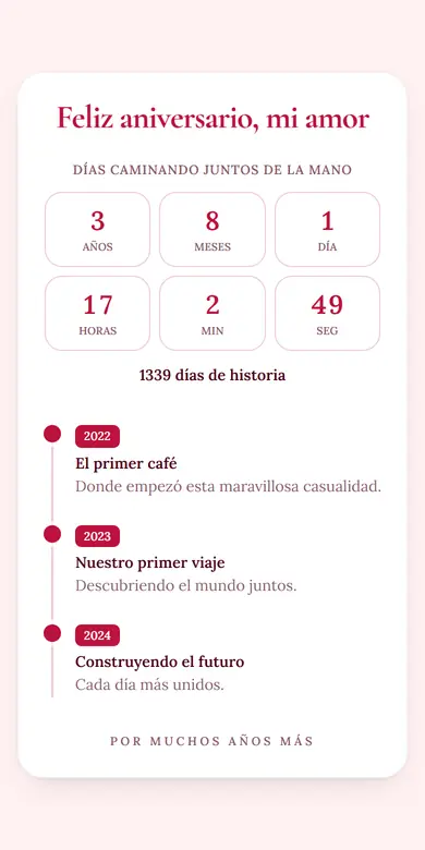 Vista de la plantilla Nuestro aniversario