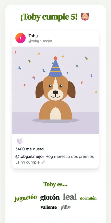 Vista de la plantilla Cumple de mi mascota